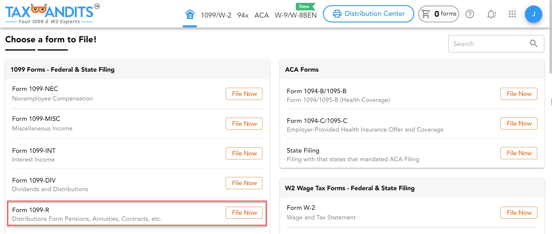 Choose Form 1099-R